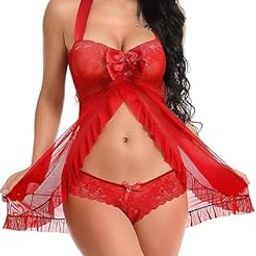 Women’s Lace Net Smart Sleeveless Babydoll Lingerie Set with Thong Panty | Female Wedding Nightgown for Honeymoon-image-40