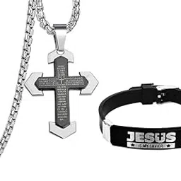 m men style Religious Lord Jesus Christ Love Cross Silicone Stainless Steel Pendant With Bracelet Combo Inspirational Christian Jewelry Meaningful Gift for Boys-picture-16