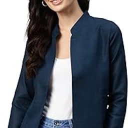 Women Navy Blue Lightweight Open Front Casual Blazer-picture-18