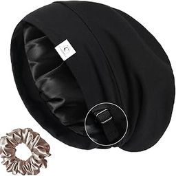 Candibella Satin Silk Bonnet, Adjustable Slouchy Beanie for Men & Women, Curly Hair Cover, Silky Lined Cap for Sleeping-29