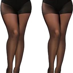 2 Pairs Sheer Black Tights for Women -20D High Waist women's Pantyhose,Plus Size Nylon Stockings-4