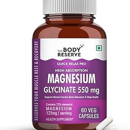 The Body Reserve Magnesium Glycinate Supplement - 60 Vegetable Capsules, 550mg Per Serving, High Absorption Chelated Form - Supports Muscle & Nerve Health, Relaxation for Men & Women-5