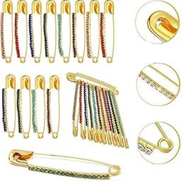 Safety Pins Gold Multicolor Dimond Brooch, Sareepin, Hijab Pin, Lock Pin, For Women (Medium)-93