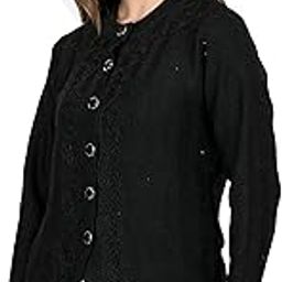 Women Woolen Round Neck Sweater with Pockets - Heavy Front Long Winter Wear Pure Wool Cardigan (M, Black)-45