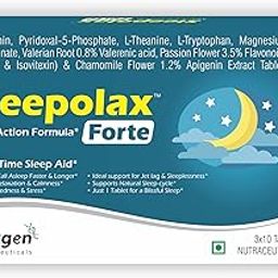 Trexgen SLEEPOLAX FORTE Advanced Sleep formula with Melatonin 10mg, P5P, L-Theanine, L-Tryptophan, Magnesium bisglycinate, Valerian, Passion flower, Chamomile (30 Tablets)-39
