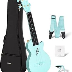 Enya Soprano Ukulele 21 Inch Carbon Fiber Cutaway Travel Ukelele for Adult with Beginner Bundle Kit Including Case, Strap, Capo and Strings（Nova U Mini Blue）-image-13