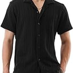 Men Casual Shirt | Box Fit Half Sleeve Cuban Collar Textured Design | Lightweight Polyester Blend & Breathable Fabric for Summer & Outings-image-2