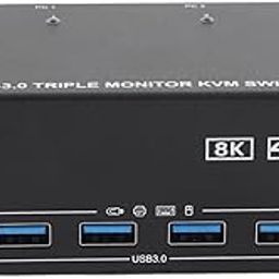 KVM Switch 3 Monitors 2 Computers 8K@60Hz 4K@144Hz, 4 USB 3.0 Port, KVM Display Switch for Keyboard Mouse Printer Scanner, 2 HDMI Out (US)-5