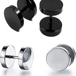 Combo of 7mm Black and Silver Barbell Stud Earrings Men and Women - Set-of 4 Pieces-0
