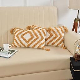 DIOS Decorative Handmade Cotton Tassel Throw/Pillow Cushion Cover Set of 2 (12 × 20 Inch, Yellow Diamond)-image-57