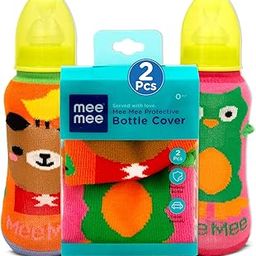 Mee Mee Soft Plush Stretchable Baby Feeding Bottle Cover with Cute Animated Overall Print (Pk-2) Multicolour-30