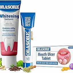 Orasore Perfect Trio Combo | Mouth Ulcer Gel 12g + Mouth Ulcer Tablets (10) with Free Pen + nHAp Whitening Toothpaste 100g | Radiant Smile, Oral Ulcer Control & Probiotic Support-picture-0