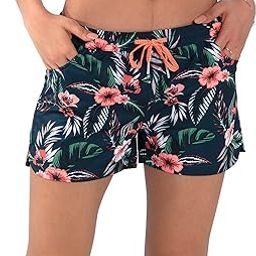 Womens Swim Shorts UPF50+ Board Shorts Quick Dry Beach Shorts Drawstring Sports Summer Bottom, Cattleya, X-Large-image-22