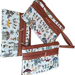 Warli Tan Double zip purse 3 Pc Combo-11
