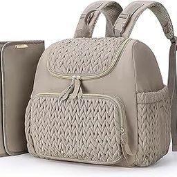 Funito Diaper Bag Small Diaper Backpack Stylish Baby Travel Backpacks with Insulated Pockets, Changing Pad, Stroller Straps, Brown Taupe, M-image-28