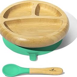Avanchy Feeding Bamboo Spill Proof Stay Put Suction Divided Plate with Spoon/Teether - Great Baby Gift Set, Green-image-61