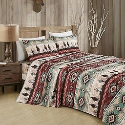 Chezmoi Collection 4-Piece Southwestern Cowboys Aztec Sheet Set King - Multicolor Teal Brown Beige Tan Red Printed Brushed Microfiber Lightweight Breathable Deep Pocket Bed Sheets-image-66