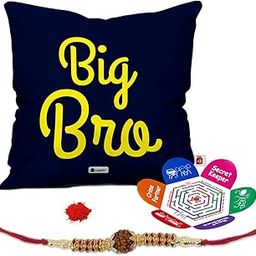 Indigifts Micro Satin, Fibre, Cotton Big Bro Printed Cushion Cover with Filler, Rudraksha Rakhi, Roli, Greeting Card for Brother for Rakshabandhan (Dark Blue and Yellow, Cushion: 12x12)-image-21