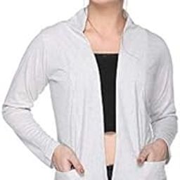 Women's Cotton Cardigan Casual Shrug Jacket with Pockets Front Open Full Sleeve Sweater for Ladies Girls Off White-2