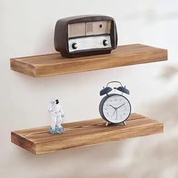 ODEJIA Floating Shelves Wall Mounted Set of 2 - Natural Rustic Wooden Wall Shelf - Handcrafted European Pine Storage Shelf for Kitchen &Living Room - Light Walnut - 16" x 5.7"-image-49