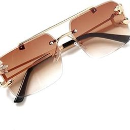 UV Protected Luxury Rectangle Rimless Sunglasses For Men and Women | Gradient Vintage Glasses Stylish Fashion Goggles for Girls and Boys-image-62