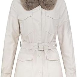 Women’s Mid-Length PU Leather Jacket with Detachable Fur Collar and Slim Fit Waist Design-image-42