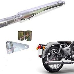 Supremechoice Bike SLM1 Silencer Bullet Exhaust Customized Long Bottle Bada Punjab Dholki Chrome Bike Exhaust With Zed Clamp & Bush for Royal Enfield Bullet Thunder Bird 350-22