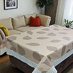 Decorative Leaf Print Table CoverPVC 4 Seater Center Table Cover|Table Cover for Dining, Party, Events|Waterproof Protector Indoor and Outdoor Use 60x40 inches (Brown)-0