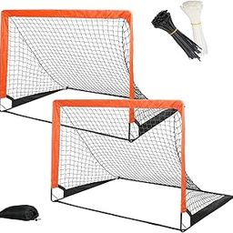 Simple Deluxe 4‘x3’ Portable Soccer Goal, Pop Up Folding Soccer Net Comes with 2 Oxford Cloth Bags and 8 Stakes, Great for Kids and Adults Training, 2 Pack-picture-2