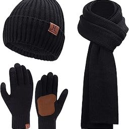 Men Winter Warm Knit Beanie Hat+Infinity Scarf & Touch Screen Gloves Set for Men-image-16
