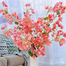 Artificial Flowers Silk Bougainvillea Branches Faux Artificial Bougainvillea Floral Stems Long Plant Branches 45" for Wedding Centerpieces, Table Runner, Home Decoration (Peach - Pack of 4pcs)-image-97