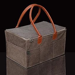 GREEN DECOR- Heavy Duty 400 GSM Non Woven Fabric Cute Diaper Caddy Bag with Handles & Zip Lock for Smart Mothers Baby Wipes Felt Storage Organizers,Foldable and Portable (Dapple Brown-15X10X8 Inch)-image-62