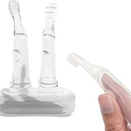 SNOWIE SOFT Baby Brush Set With Baby Tongue Scraper Gum Massager Food Grade Soft Silicone Silicone Baby Finger Toothbrush For Baby 0-1 Years Old Baby Oral Care Cleaning Set,Clear-13