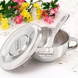 babyhug Double Wall Stainless Steel Feeding Bowl Set with Spoon-image-1
