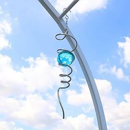 Cactopia Gazing Ball Spinning Helix, 11-inch Spiral Tail, Wind Spinner Stabiliser, Decorative Stress Ball with Hanging Swivel Hook (Azure)-image-99