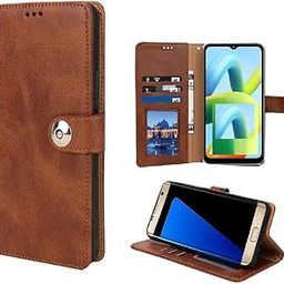 Fastship Genuine Matte Leather Finish Flip Cover for Infinix X6512 / Smart 6HD | Inside Back TPU & Inbuilt Stand | Wallet Stylish Button Magnetic Closure for Infinix Smart 6 HD - Brown-30