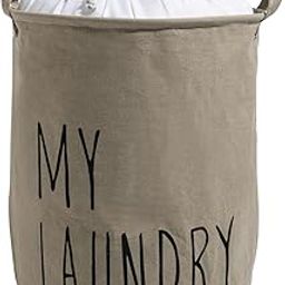 HOKIPO Folding Laundry Basket for Clothes; Round Collapsible Cotton Storage Basket with Lid (Drawstring Closure) - Large, Pack of 1, Dark Khaki (AR-690)-image-19