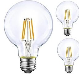 Vintage Edison LED Filament Round Decorative Bulb (4 Watt) E26/E27 Screw Holder Base, Clear Glass, 2700K Warm White, 400 Lumens (3)-image-33