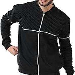 Men’s Black Full Sleeve Diamond Cut Bomber Jackets for Men-image-3