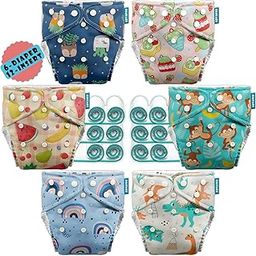 Advanso Leakage Proof cloth diapers for babies, high absorbent 6 reusable diaper 12 insert pad combo pack washable cloth diaper free size 5-18kg adjustable pocket cover P87-26