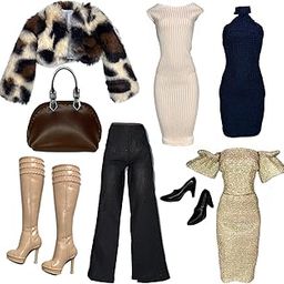 CLOTHES Fashion Pack Boss Lady Beige Fur Coat Set New-42