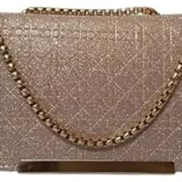 Evening Clutch Purse with Gold Chain Strap, Glitter Textured, Champagne Gold-image-21