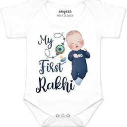 My First Rakhi R-985 Romper White 0-3 Months Raksha Bandhan Rakhi For Baby Boy, My First Rakhi Dress, Rakhi Dress For Baby Boy-image-3