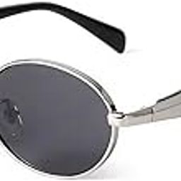 Retro Oval Sunglasses for Men & Women | Metal Frame | UV400 Protection | Durable, Stylish & Trending Shades (Silver-Black)-picture-27