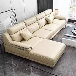 Homax. Poppins Solid Sal Wood Italian Luxury High-End Villa Living Room L-Shape Sectional Modular Sofa Set in Leatherette Orientation RHS – Beige-image-4