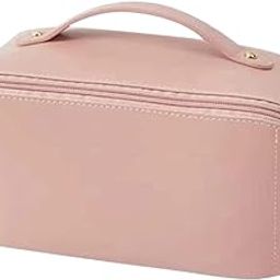 2022 New Large-Capacity Travel Cosmetic Bag, Large Travel Makeup Bag, Waterproof Portable Leather Makeup Bags, Double-Layered Cosmetic Bag, Multifunctional Storage Makeup Bags for Women, Pink, 1 PC-image-76