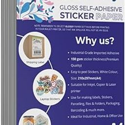 Stickezzy A4 size Glossy Sticker Paper for Inkjet printing - (290x210 mm), 150 gsm +/- (90 gsm top + 72 gsm release) for printing stickers and labels (100 Sheet)-image-9