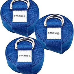 Strauss Yoga Strap & Stretching Belt | Ideal for Yoga, Pilates, Therapy, Dance, Gymnastics & Flexibility | 60% Thicker Belt with Extra Safe Adjustable Metal D-Ring Buckle | 8 feet (Blue) | Pack of 3-13