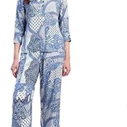 cantabil Women Printed Shirt Collar 3/4th Sleeves Regular Fit Co-Ord-Set (P_LCOR000024)-picture-49
