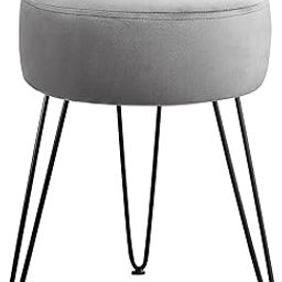 LUE BONA Vanity Stool, Gray Vanity Stools for Makeup Room, Round Ottoman Foot Stool, Velvet Footrest Vanity Chair for Bathroom Vanity, Bedroom, Living Room, Entryway, Offices-image-41